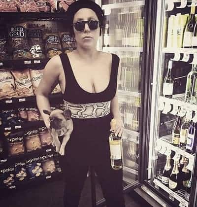Lady Gaga inside a bottle shop