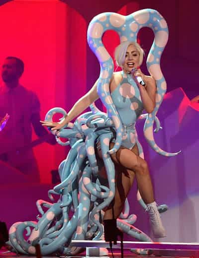 Lady Gaga is singing and dancing in an octopus costume