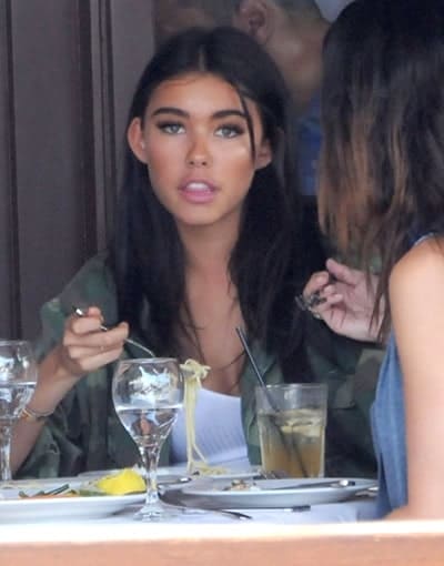 Madison Beer eating little pasta for lunch