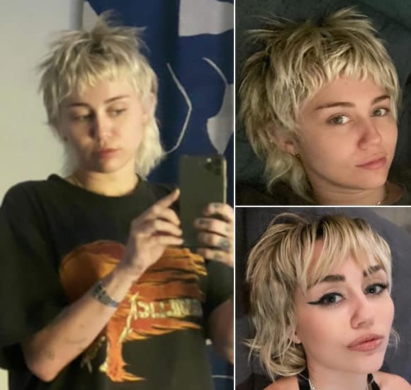 Miley Cyrus with a short mullet haircut in 2020