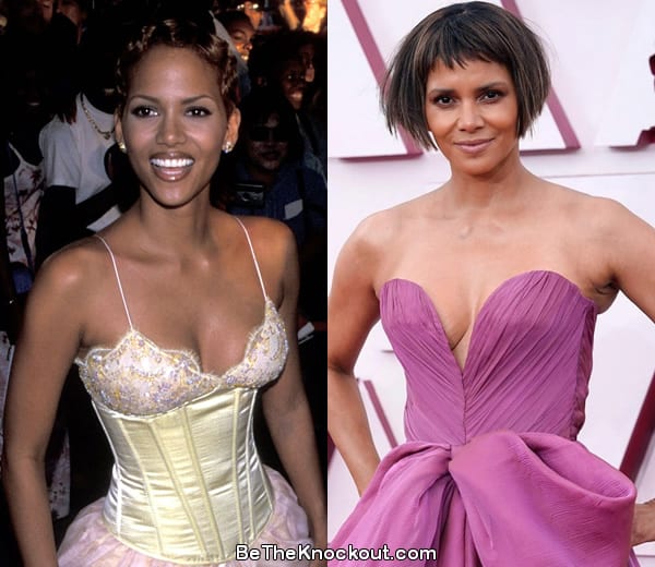 Halle Berry boob job before and after comparison photo